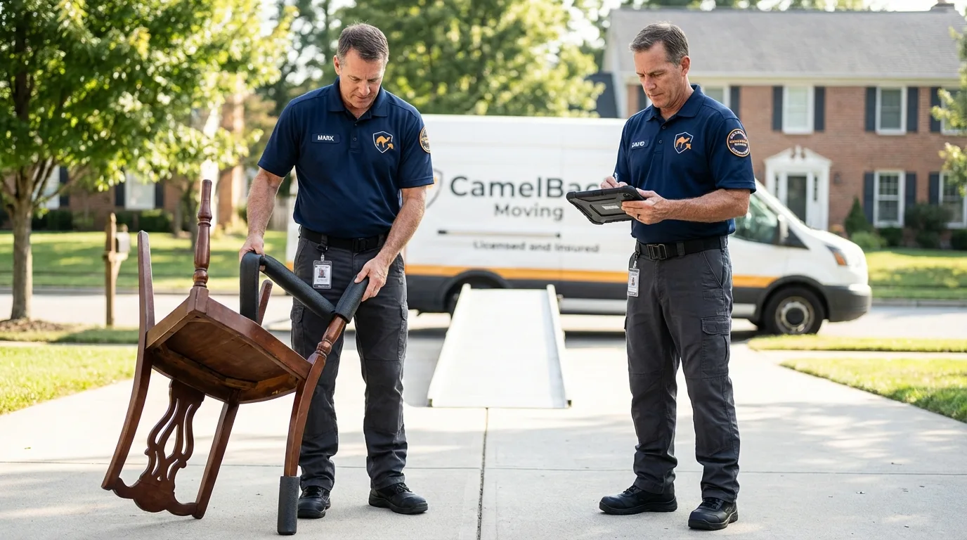 Movers inspecting furniture for damage prevention before loading in Rolla, MO