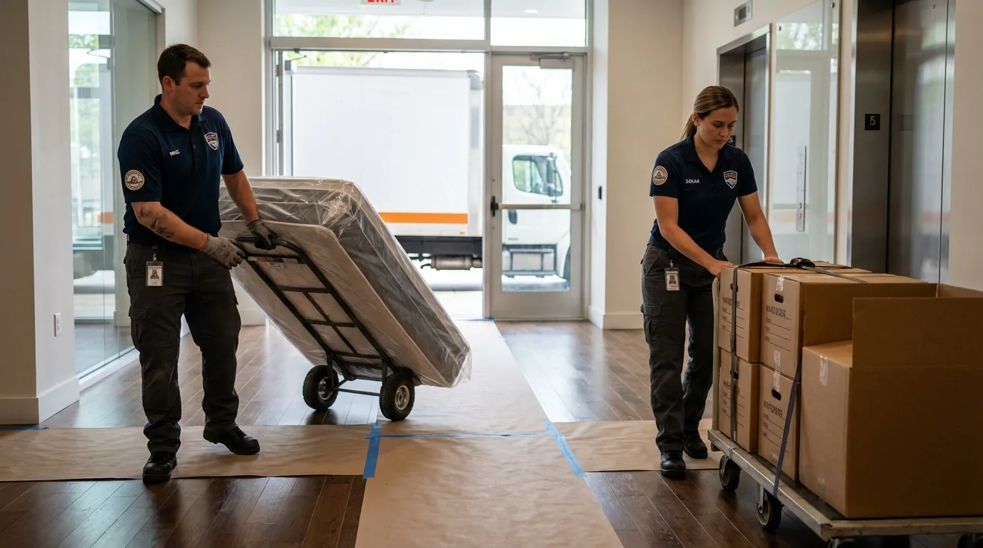 Professional apartment movers loading elevator in Rolla, MO
